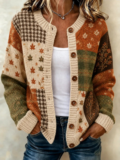 Ailish - Patchwork Autumn Wool Cardigan - Kinsale Pearl