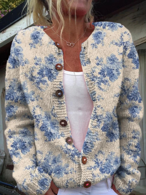 Daysie - Vintage Print Cardigan Sweater - Kinsale Pearl